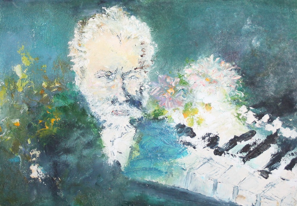 Abstract oil portrait painting with vibrant colors and expressive brushstrokes-image