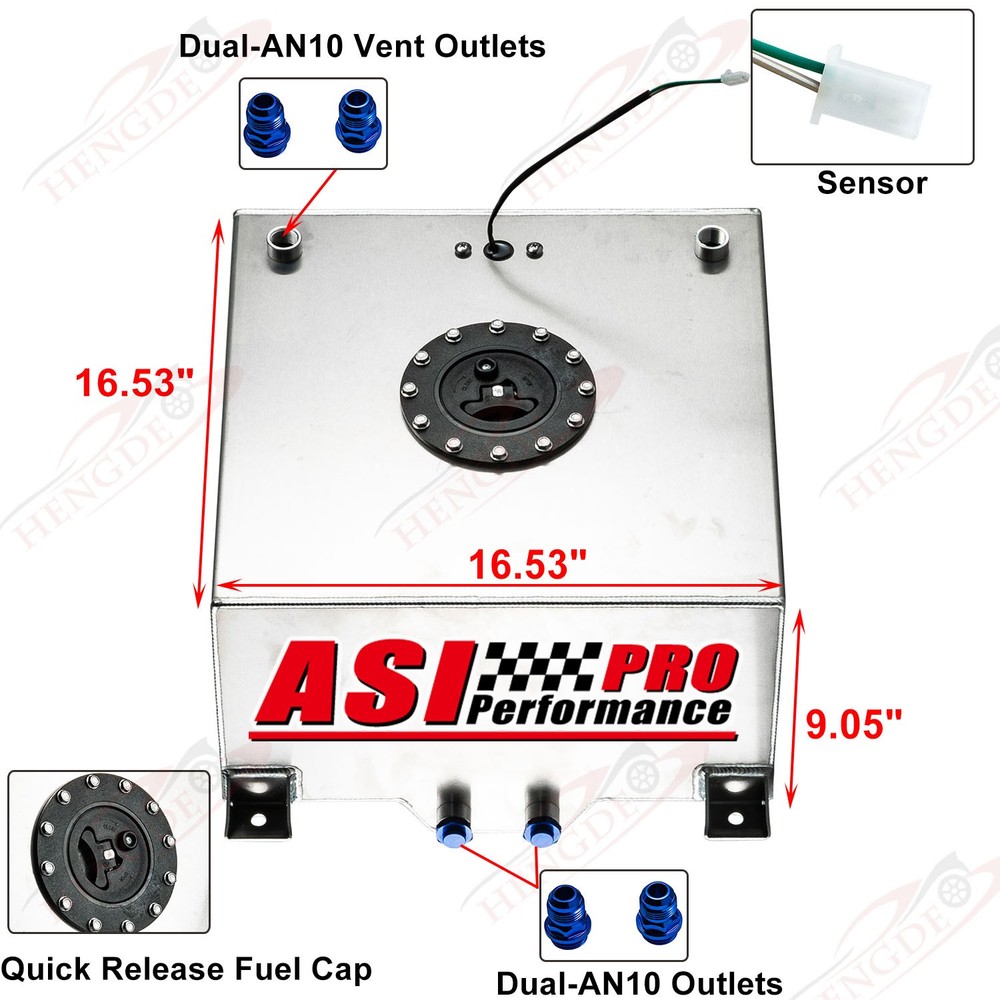 Universal 10 Gallon 40L Fuel Cell Tank w/Cap and Level Sender Silver