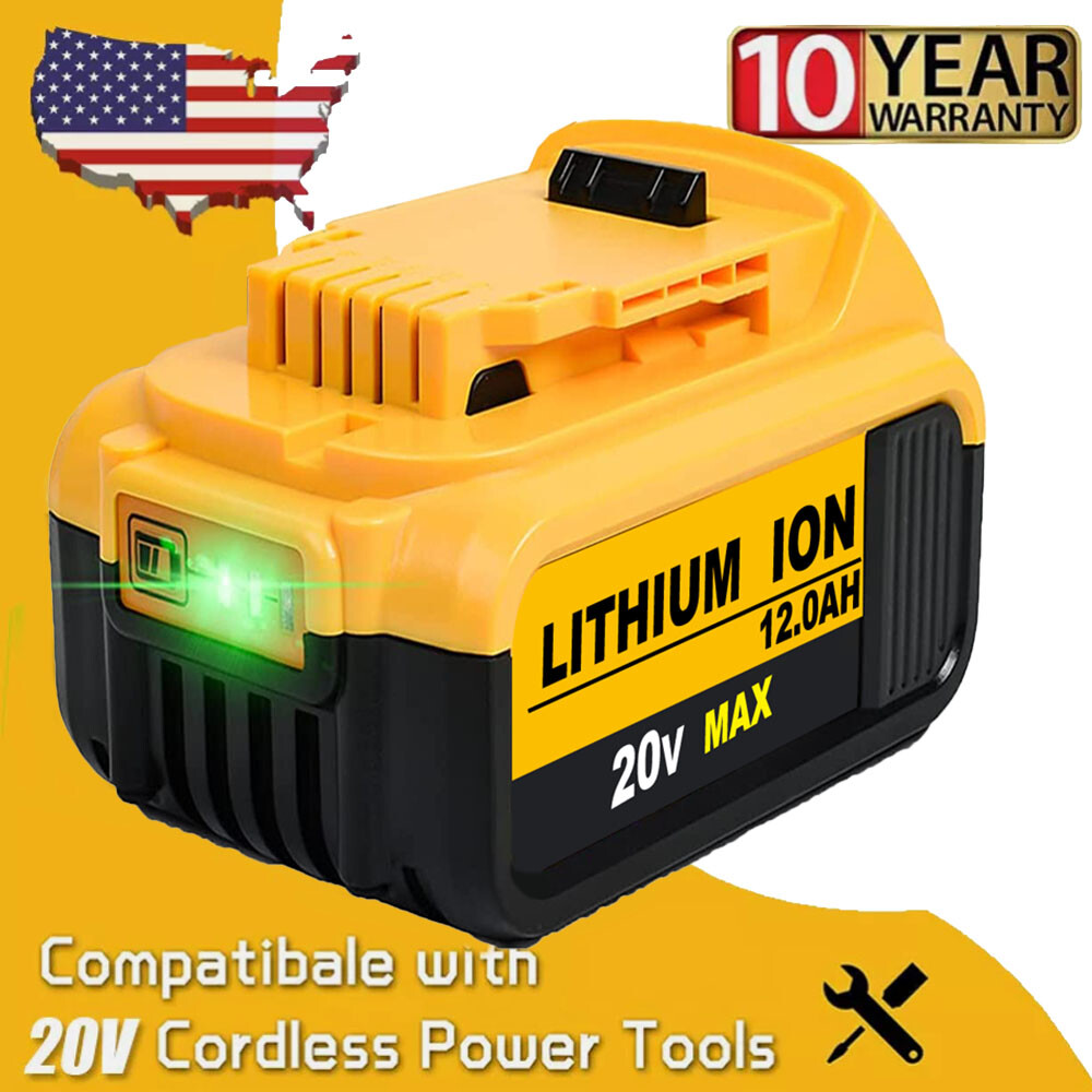 High-Capacity 12.0Ah DeWalt 20V Max Li-ion Replacement Battery DCB206-2 DCB205-2