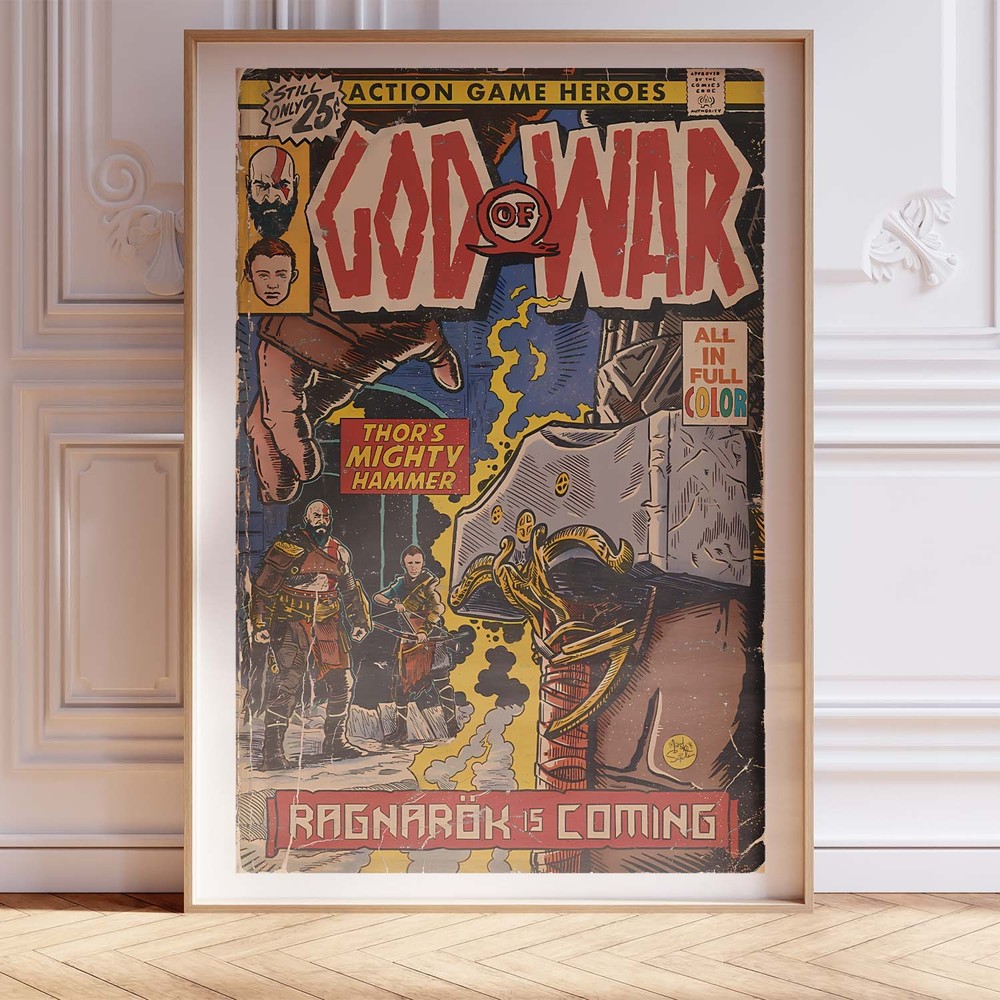Wooden Framed Poster 12x18 God of War Ragnarök Comic Cover Fan Art
