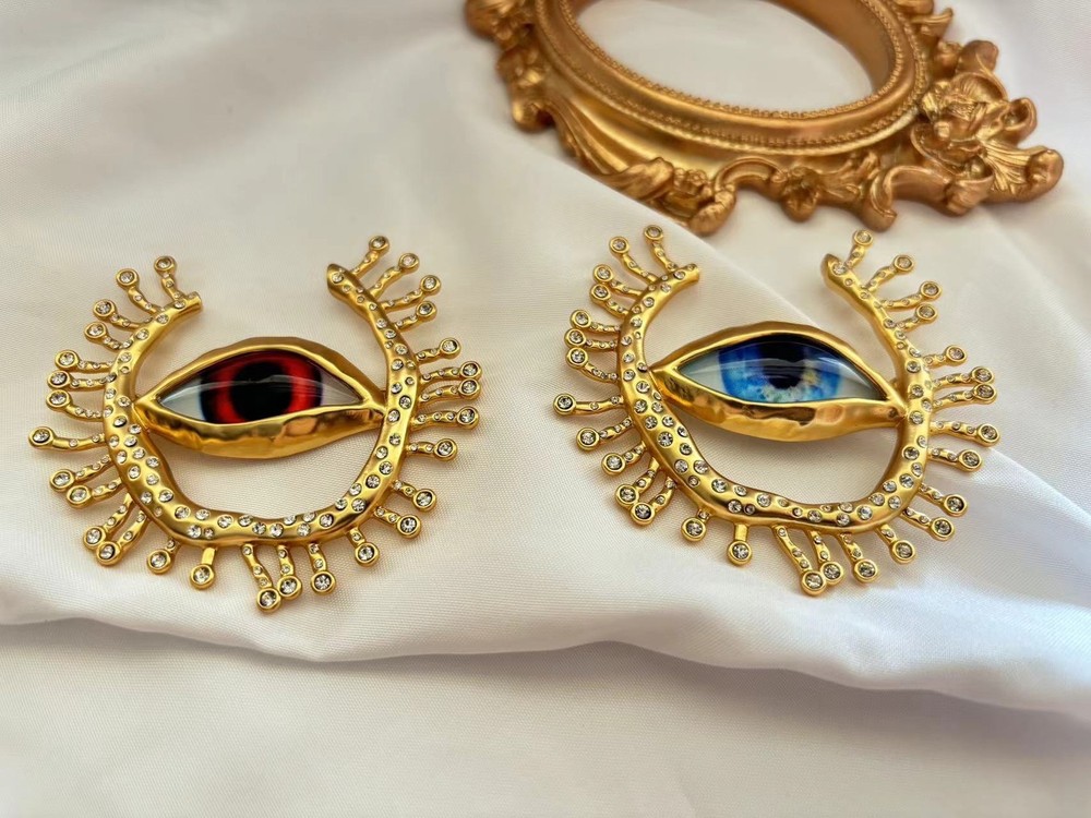 Schiaparelli Vintage Devil's Eye Golden Brooch Pin WITH BOX