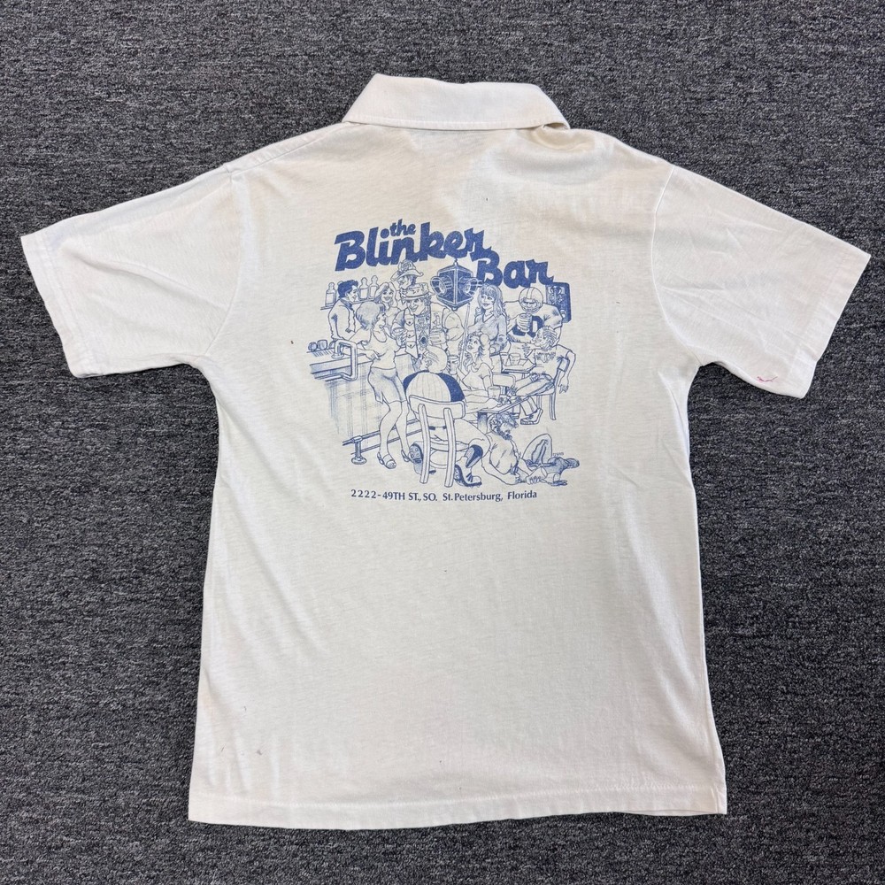 True Vintage 80s Anvil The Blinker Bar Parody Beer Polo Single Stitch T-Shirt S