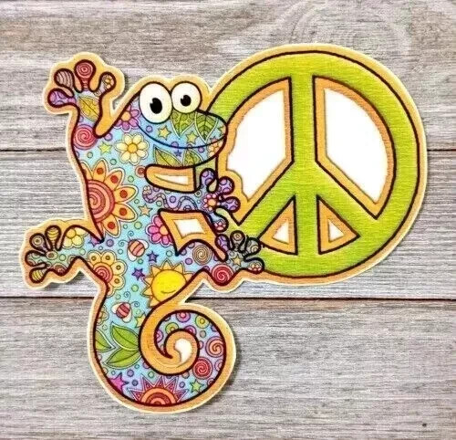 peace sign lizard wall safe sticker green 5 inch USA