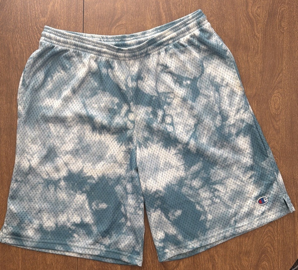 Champion Men's Blue Tie-Dye Mesh Athletic Shorts Drawstring Pockets M