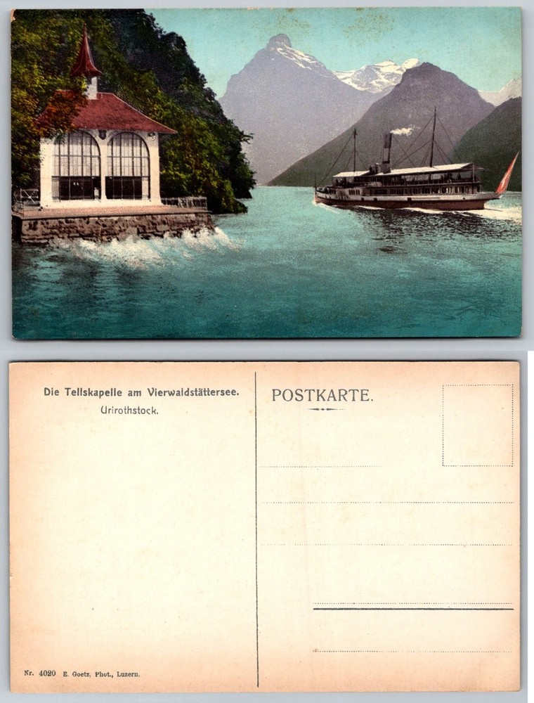 Tellskapelle Lake Lucerne Switzerland Steamboat Urirothstock E. Goetz Postcard
