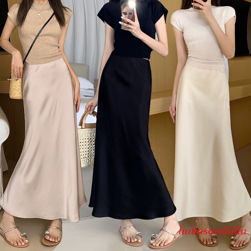 Hot Womens Fashion Faux Silk High Waist Slim Fit Long Fishtail Skirt Dress Party
