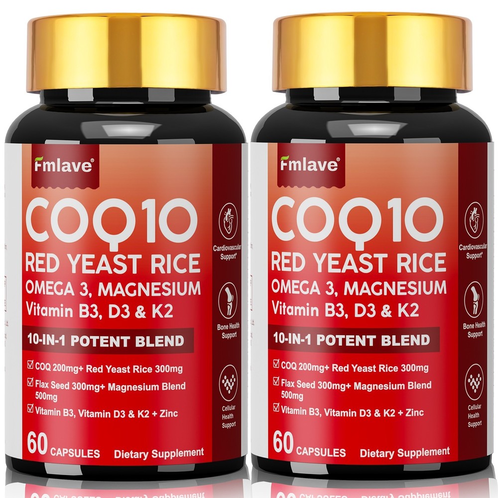 2pc Coq10 200 Mg 120 caps Coq10 Supplement - CQ10 Coenzyme with Omega 3 & D3 K2