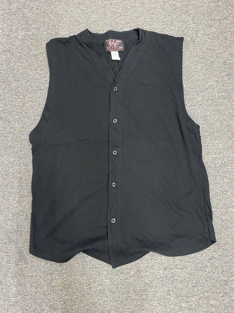 Vintage 2000 WWF Attitude Baseball Style Button Up Shirt Jersey L Black