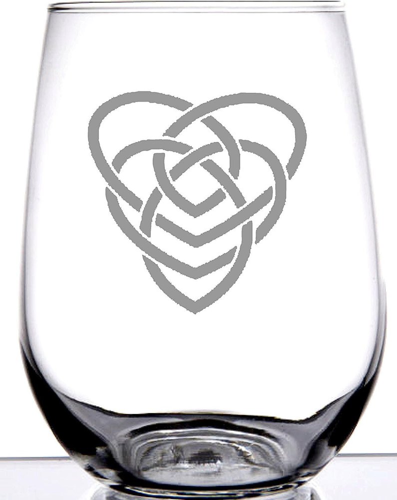 Irish Celtic Motherhood Knot Laser Etched Engraved Wine Glass, 15 Ounce Stemless