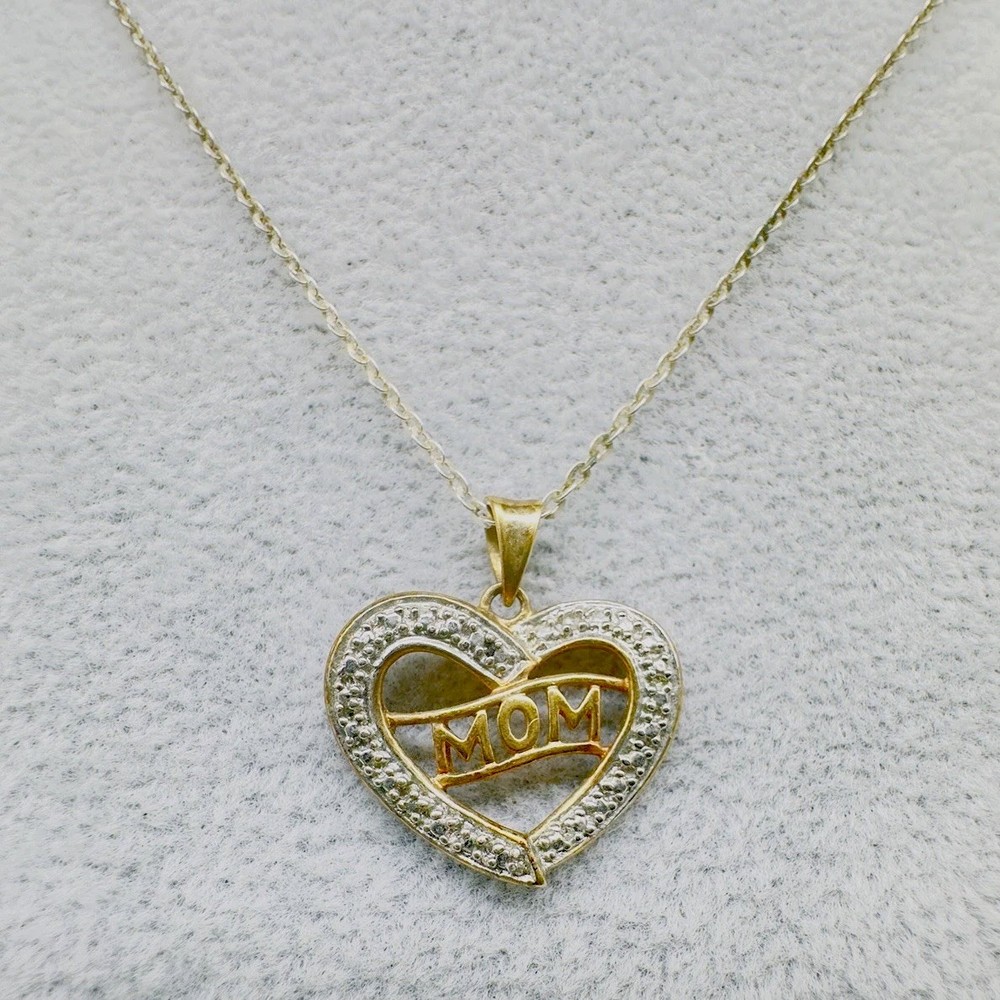 ROSS SIMONS Sterling 925 VERMEIL Mothers Day “MOM” Heart Pendant Necklace 18”