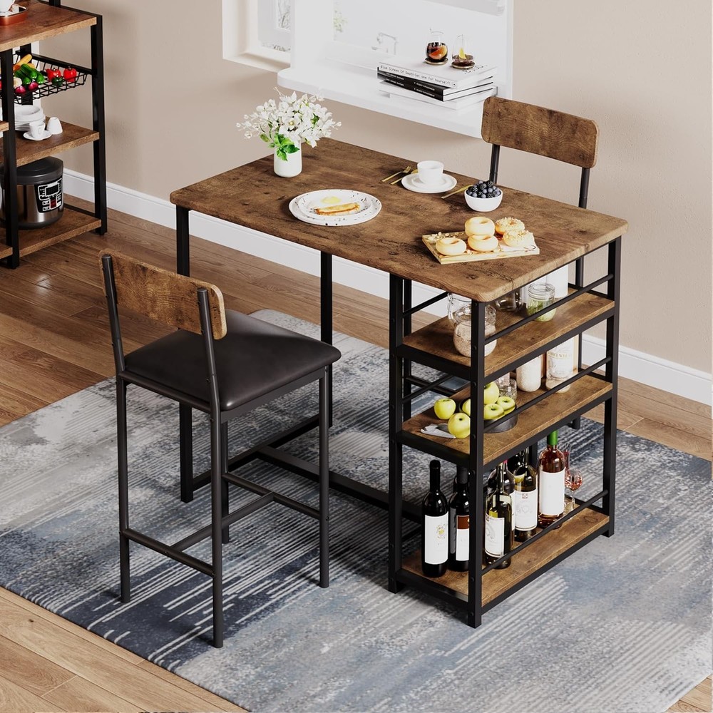 Dining Table Set with 2 Hight Chairs Bar Stools Dinette for Small Space Kitchen
