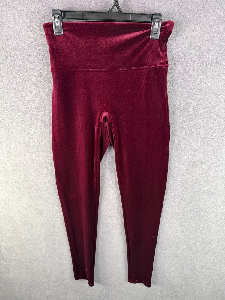 SPANX Leggings Women's Large Bougie Velour Mob Wife Red Velvet Microfiber
