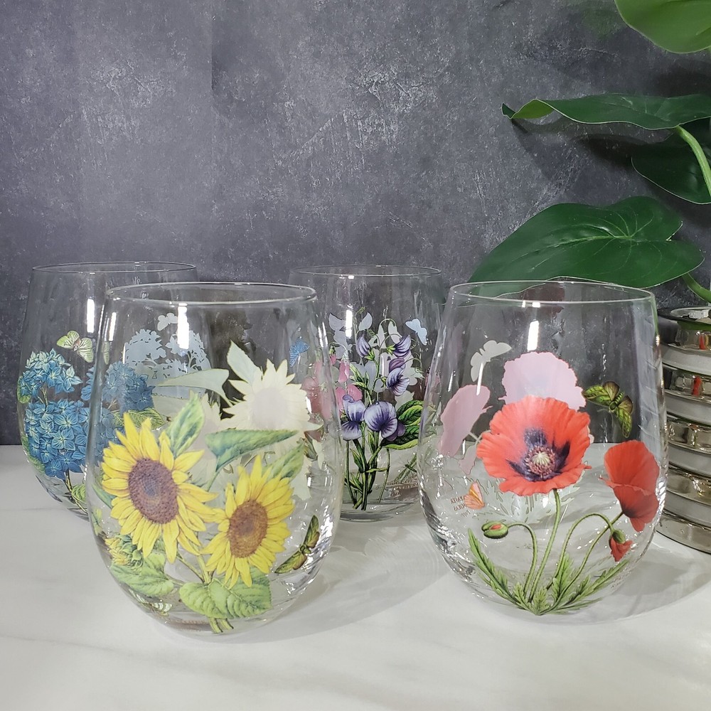 Portmeirion Botanic Garden Stemless Wine Glasses 19 oz Set of 4