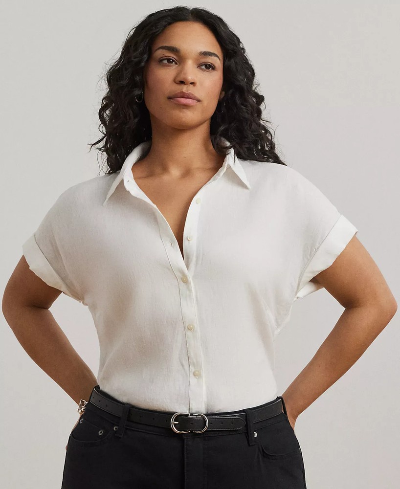 Lauren Ralph Lauren Women's Top Plus Sz Top 2X Plus Size Linen