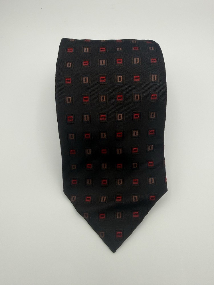 BOSS Hugo Boss 100% Silk Necktie Black Red Made In Italy T363