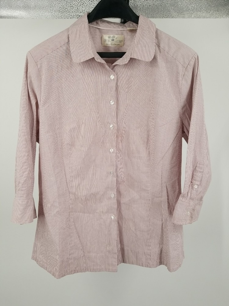 Riders by Lee Women's Shirt Plus XXL 2XL Striped Stretch Slimming 3/4 Sleeve