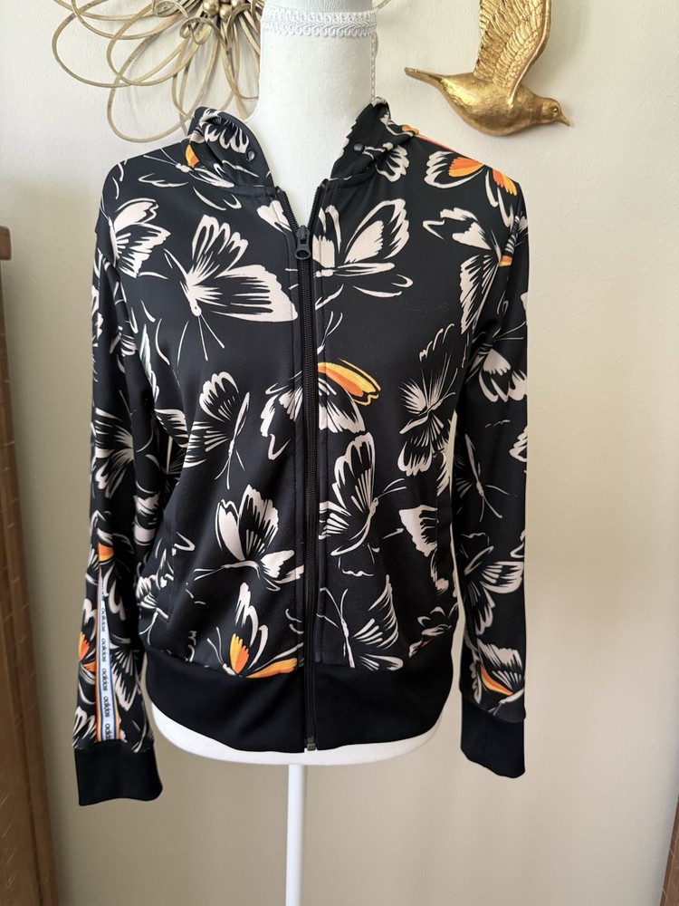 Adidas x Farm Rio Print HT Track Jacket Black Butterfly Hoodie Womans Size Small