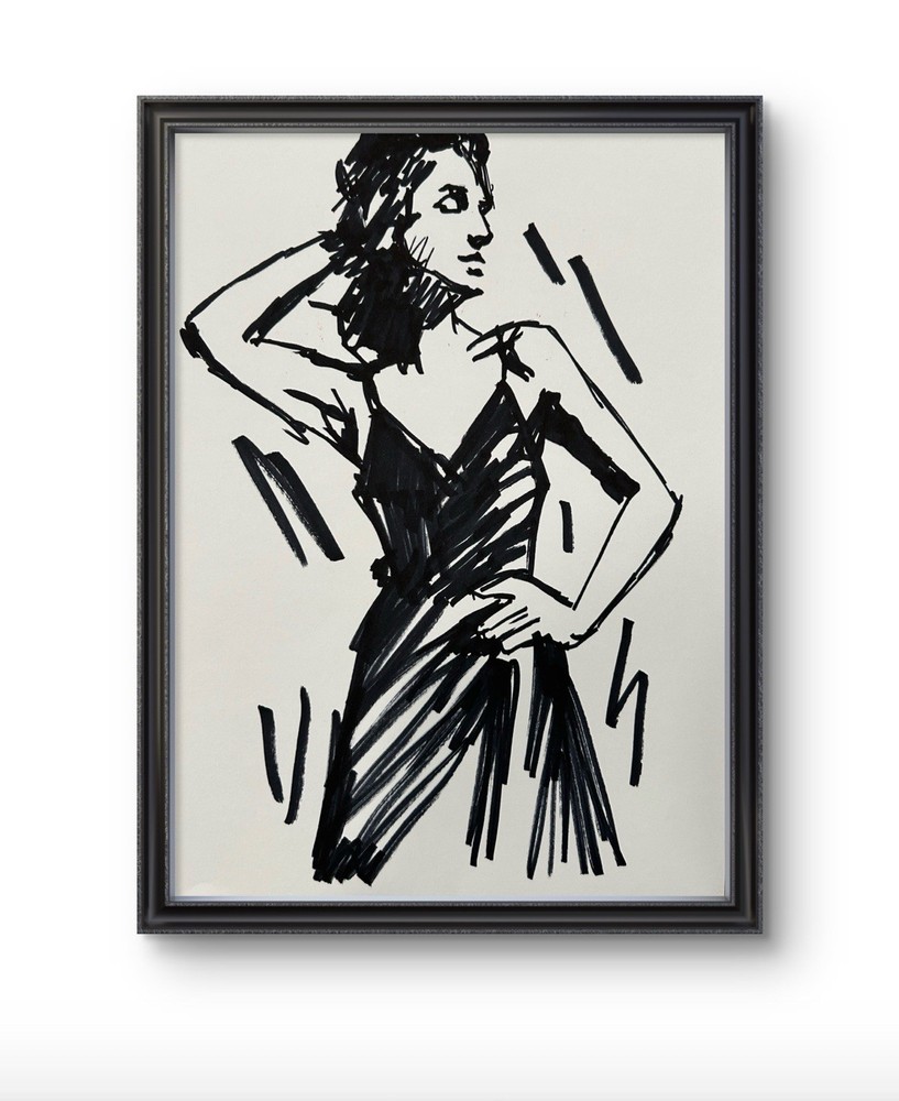 Original Abstract Female Figure Painting 9x12 paper Modern Wall Art Home Decor