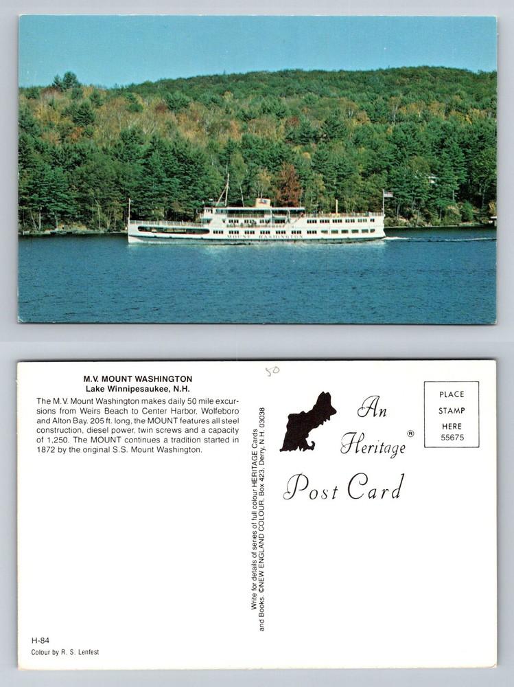 Weirs Beach, NH-New Hampshire, MV Mount Washington Lake Cruise Vintage Postcard