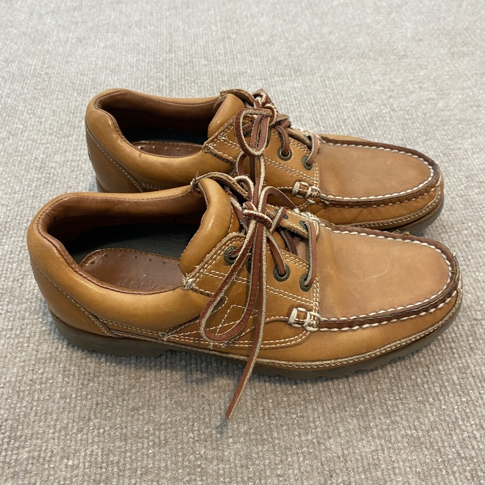 Rockport Boat Shoes Mens Size 8 Brown Leather Vibram Casual M3042 Lug Sole
