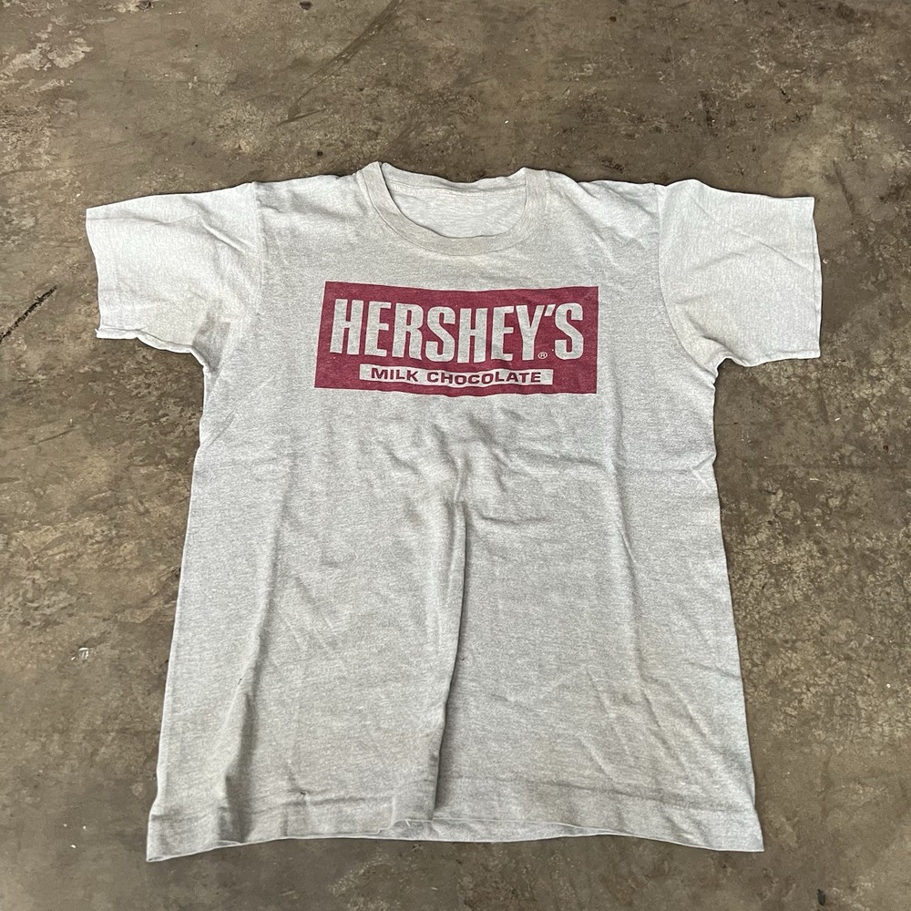 Vintage 80s Hershey’s milk chocolate T-shirt S/M distressed thrashed stained gru