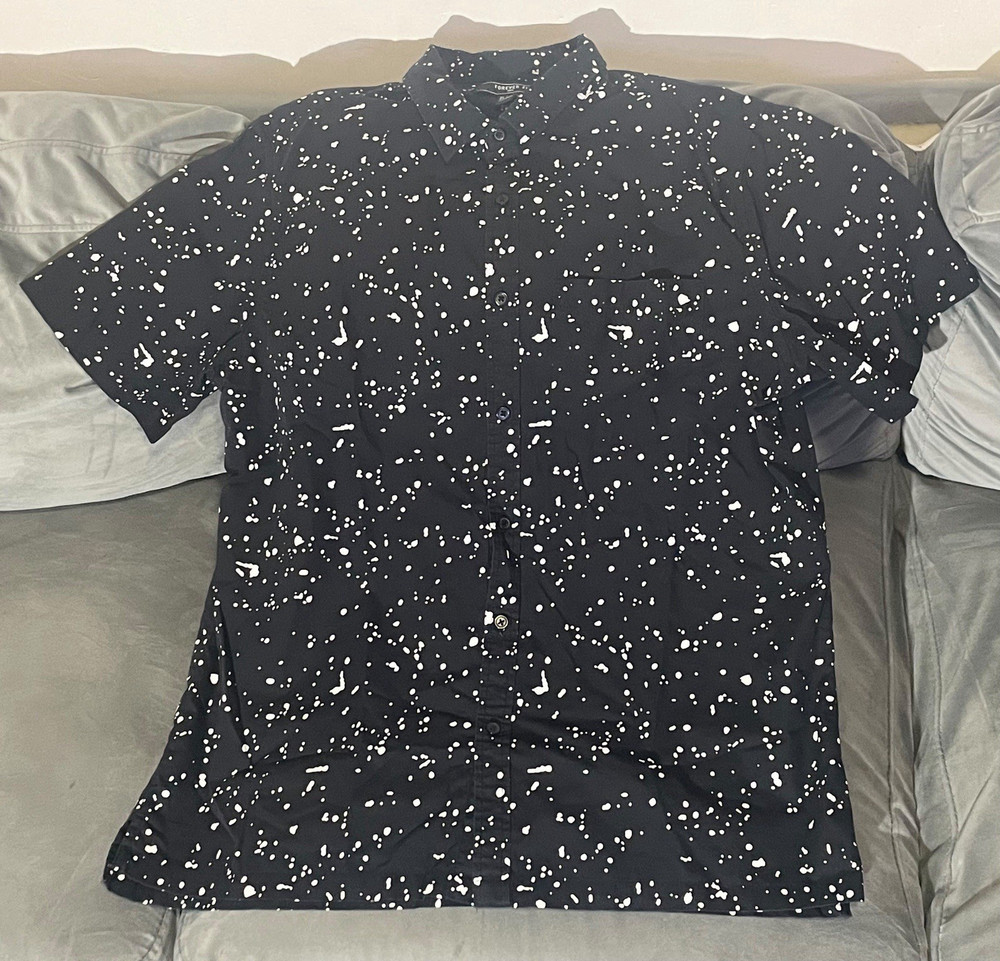 Hang Ten Men's L Black/White Speckled Cotton Woven Short Sleeve Button-Up
