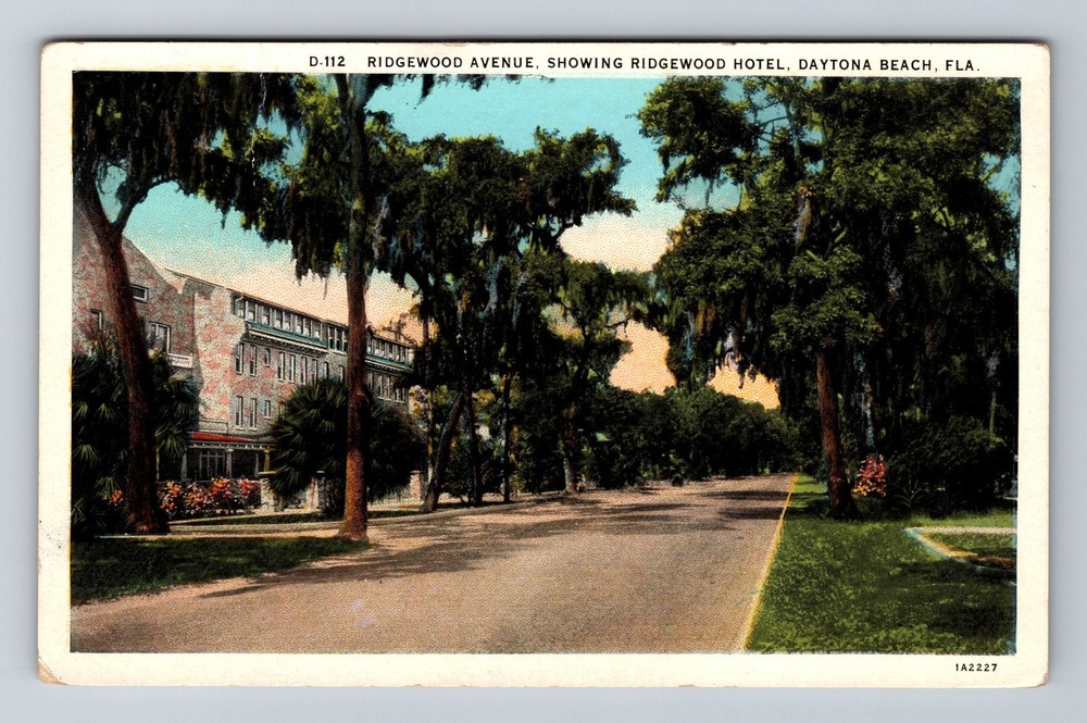 Daytona Beach FL-Florida Ridgewood Ave Showing Ridgewood Hotel Vintage Postcard