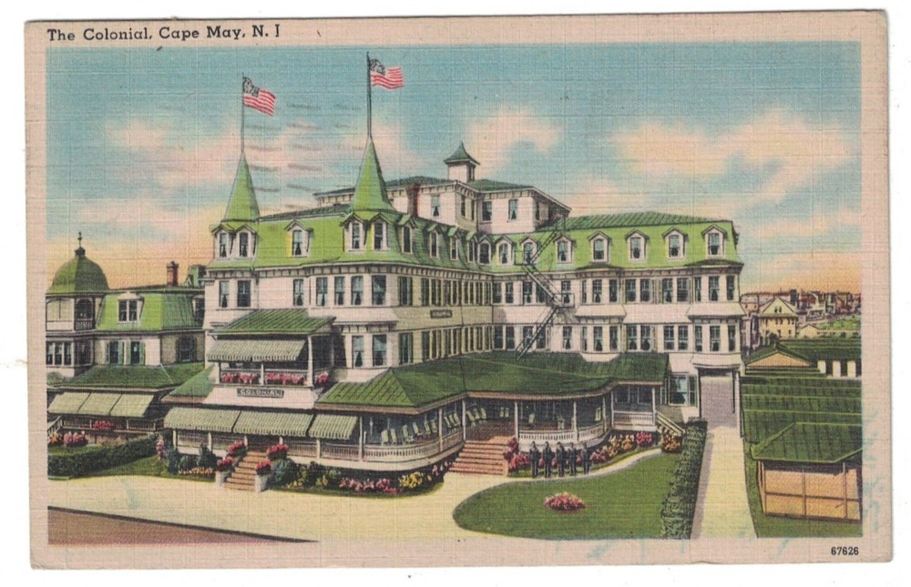 Antique 1940'S The Colonial Ocean Front Hotel Cape May New Jersey Postcard