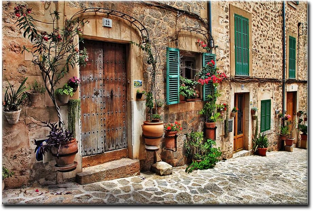 Tuscan Wall Art Italian Old Streets Mediterranean Canvas Painting  