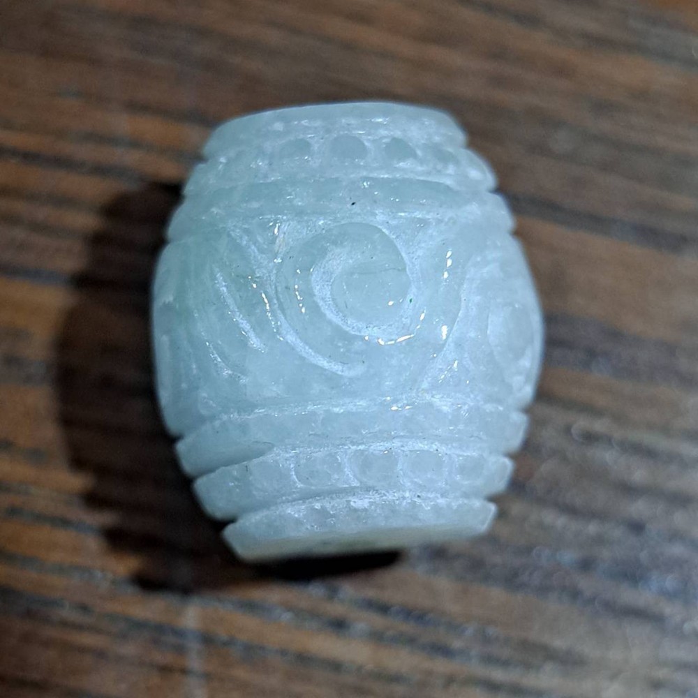 Genuine Burmese Jadeite Barrel Pendant Hand Carved  Bead Natural Green 32