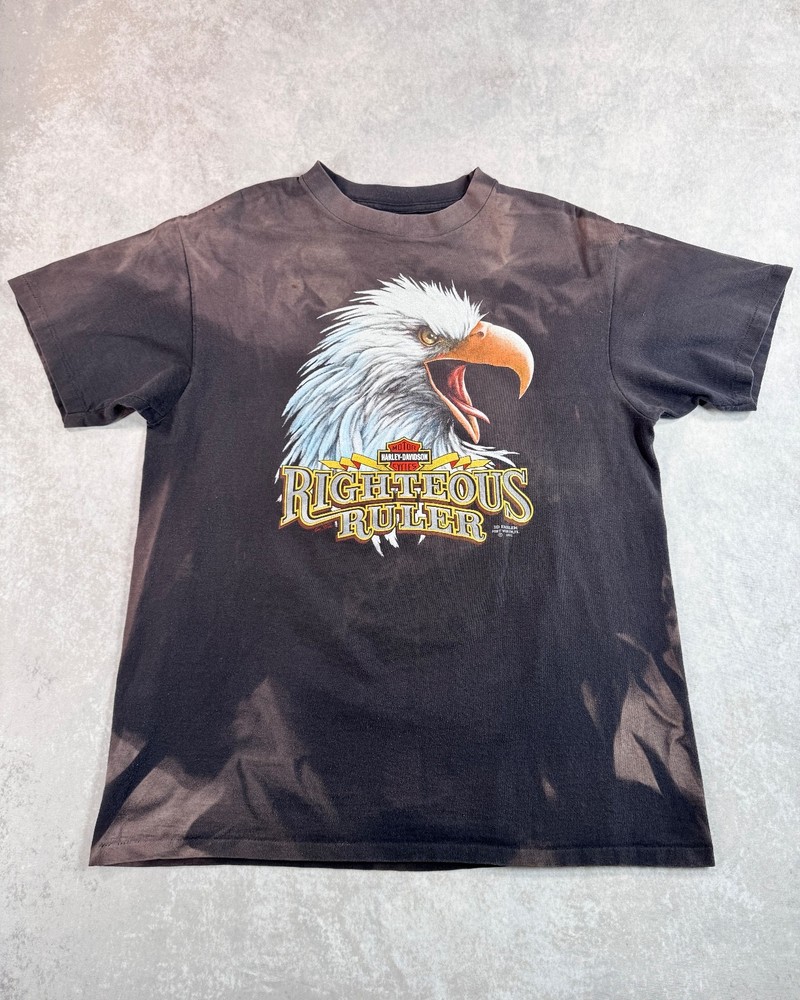 RARE VTG 1991 Harley Davidson “Righteous Ruler” 3D Emblem Faded T-Shirt Sz Large