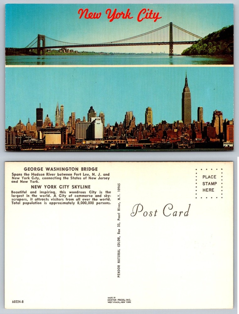 Vintage New York City George Washington Bridge Skyline Dexter Press Postcard