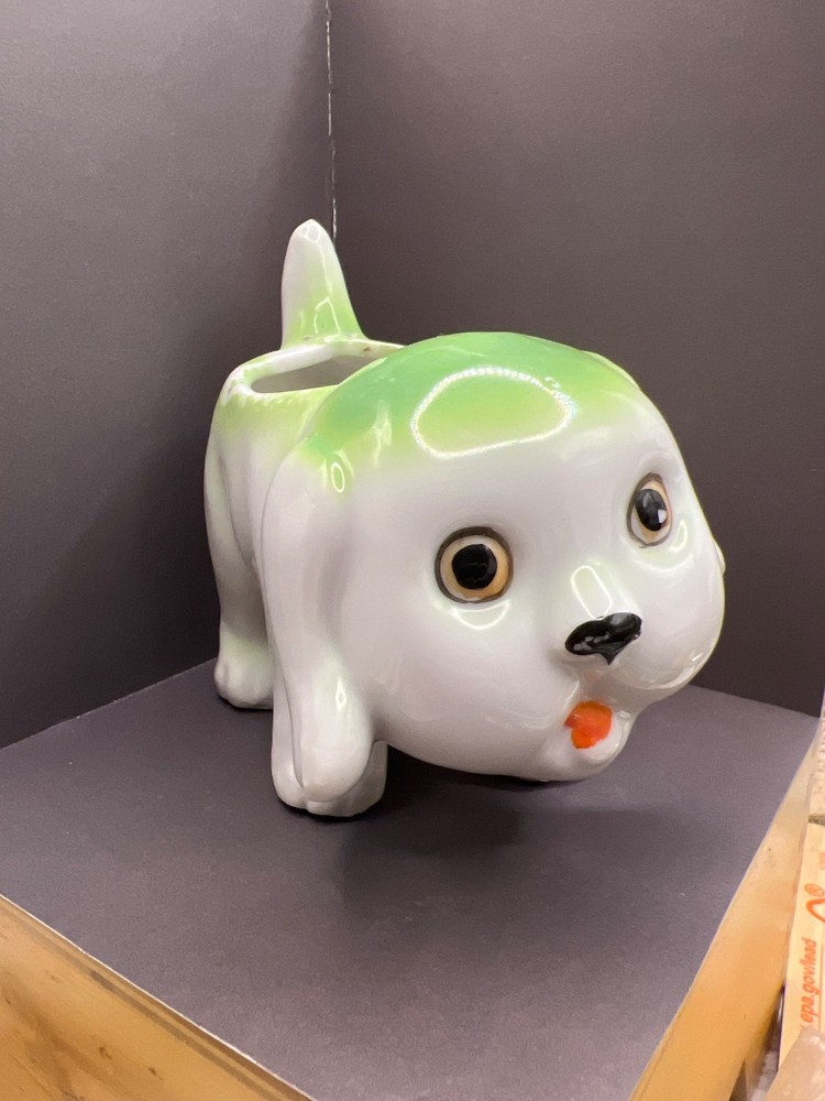 (F) Vintage Ceramic Puppy Dog Planter Anthropomorphic Kitsch Japan
