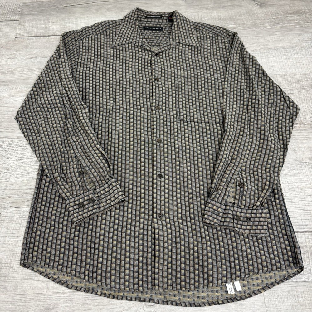 Jhane Barnes Multicolor Geometric Long Sleeve Rayon Button Up Mens Large
