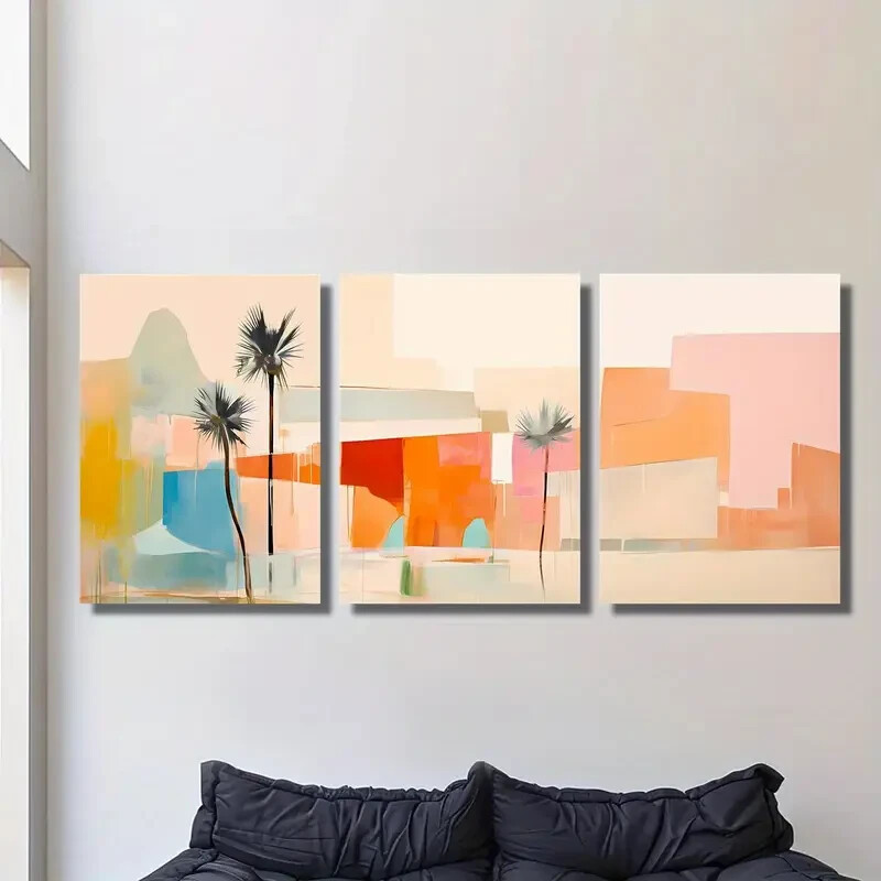 3pcs Abstract Palm Color Desert Palm Trees Metal Print  Ready to Hang Art-image