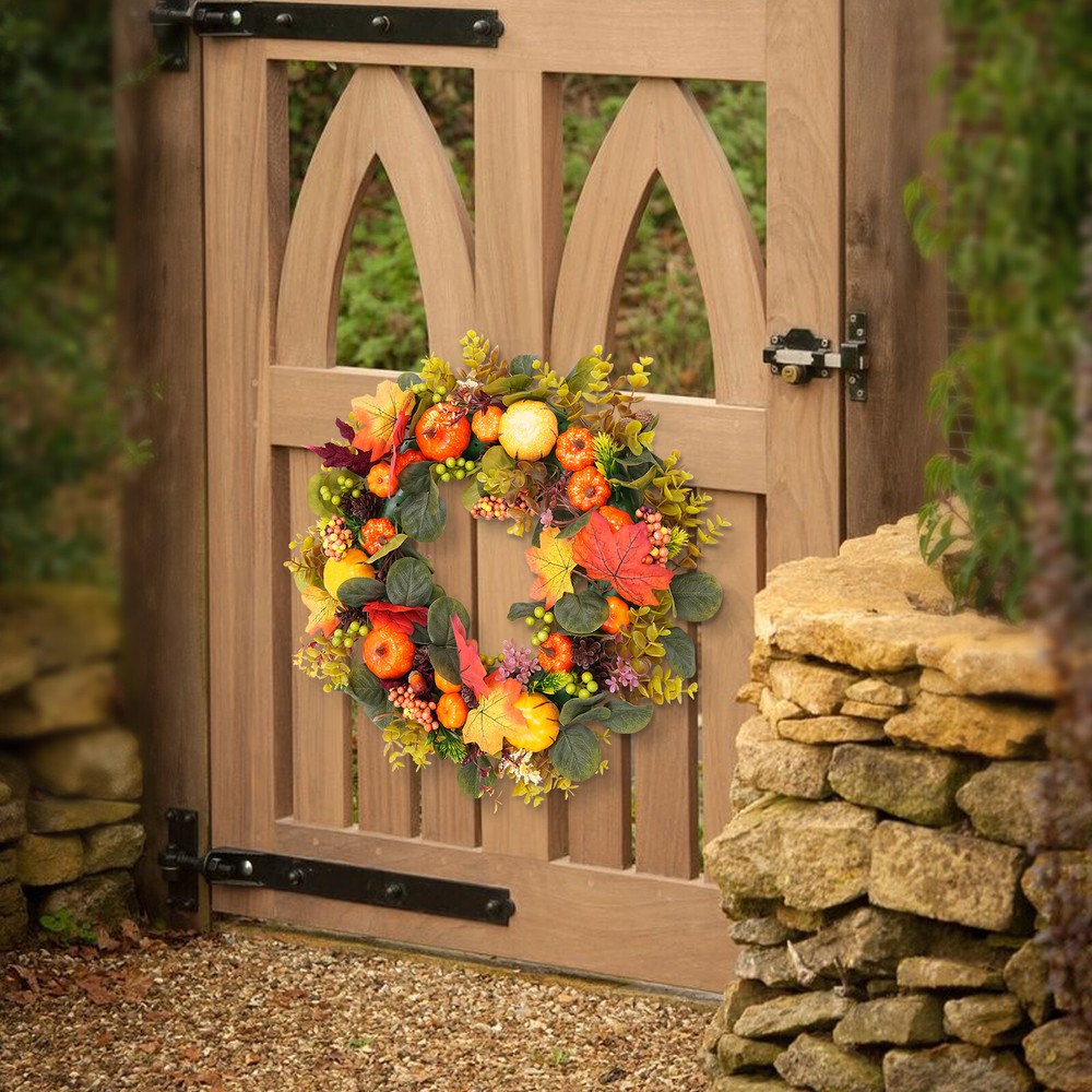 Autumn Pumpkin Wreath Artificial Window Decor for Indoor or Outdoor