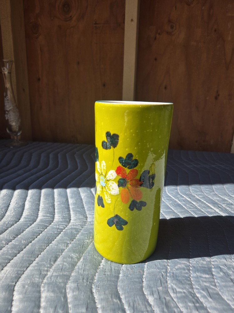 7’’ Italian Yellow Floral Hand Painted Pottery Vase