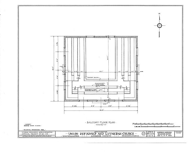 Wapwallopen PA 1930s Union Reformed & Lutheran Church Balcony Floor Plan