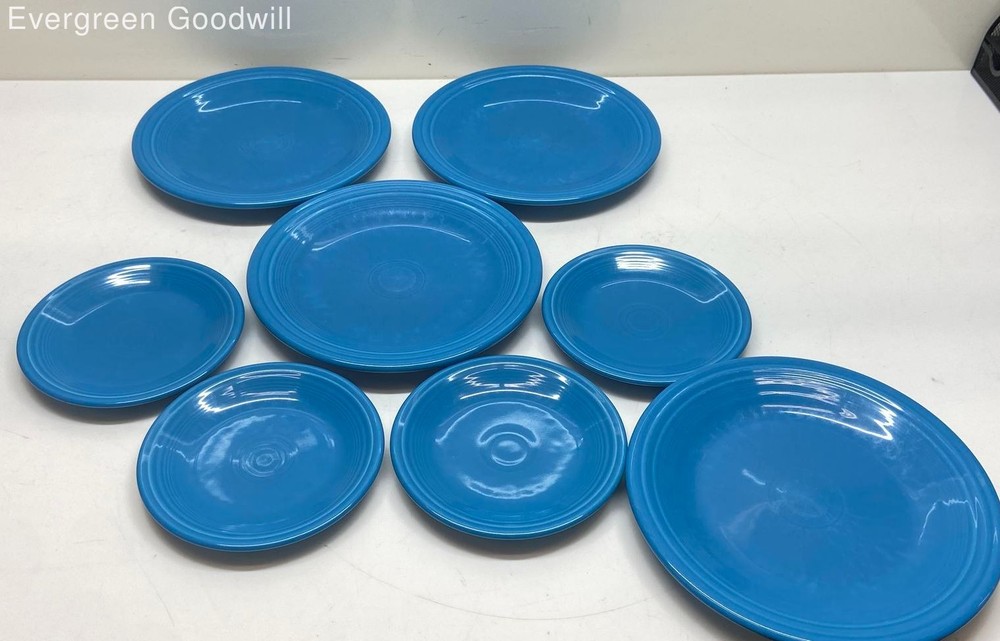 Lot of 8 Blue Fiesta Dishes - 4 Dinner Plates & 4 Saucers