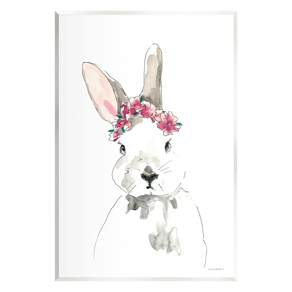 Bunny Pink Flower Doodle Wood Wall Art, Design by Kamdon Kreations