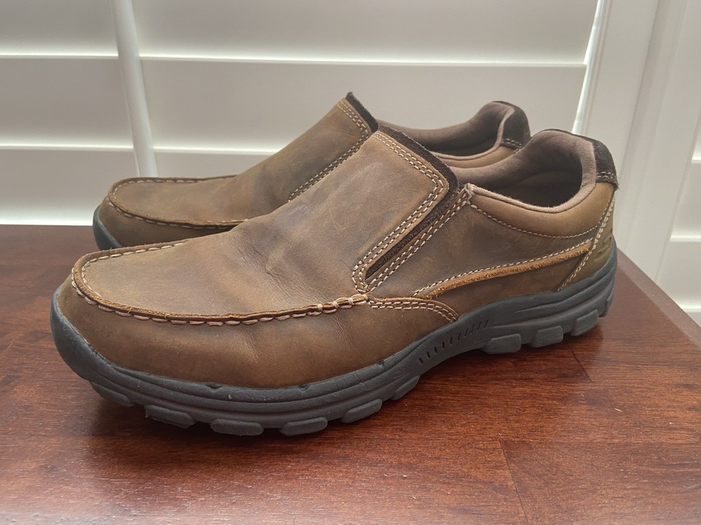 Skechers Men's Relaxed Fit Memory Foam Leather Slip-On Size 9.5 Dark Brown Shoes