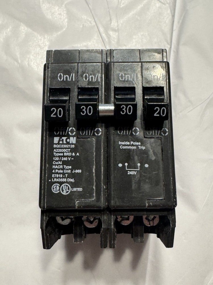 Eaton BQC2302120 QUAD Miniature Circuit Breakers BR 2P 20A/30A 240V 50/60H