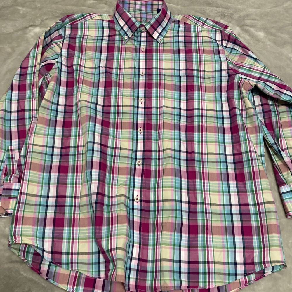 Alan Flusser Men's Shirt Long Sleeve Button Down Multicolor Plaid Size L
