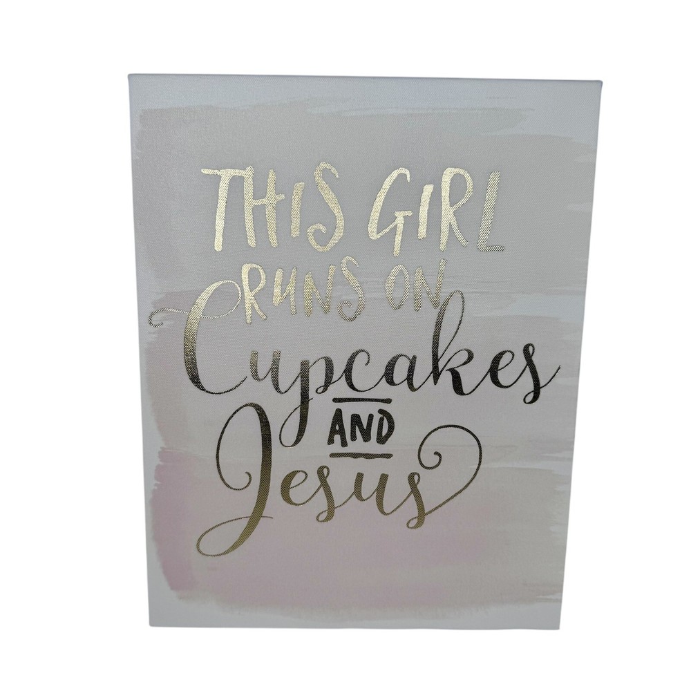 Hobby Lobby 14”x11” Canvas Wall Print; Little Girls Decor Cupcakes & Jesus