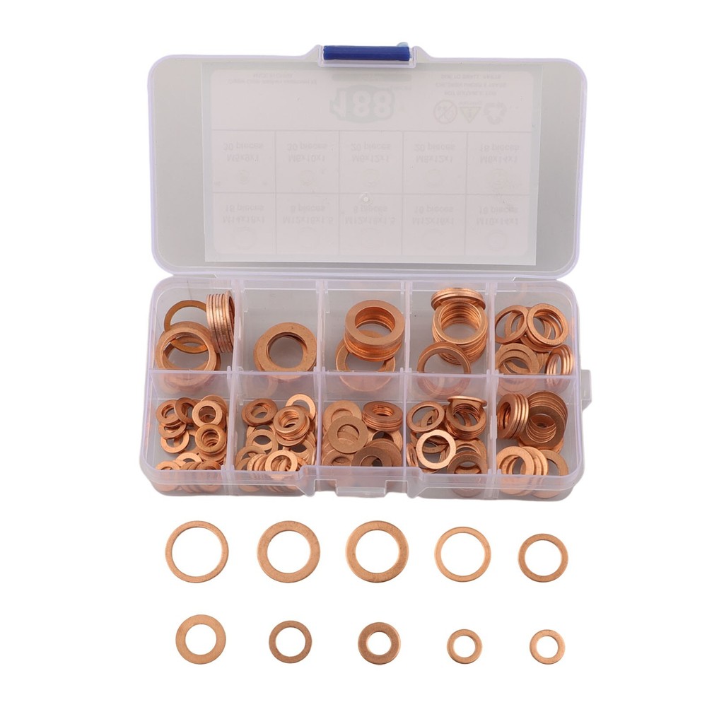 Comprehensive 188pcs Copper Washer Set for Sealing and Electrical Work