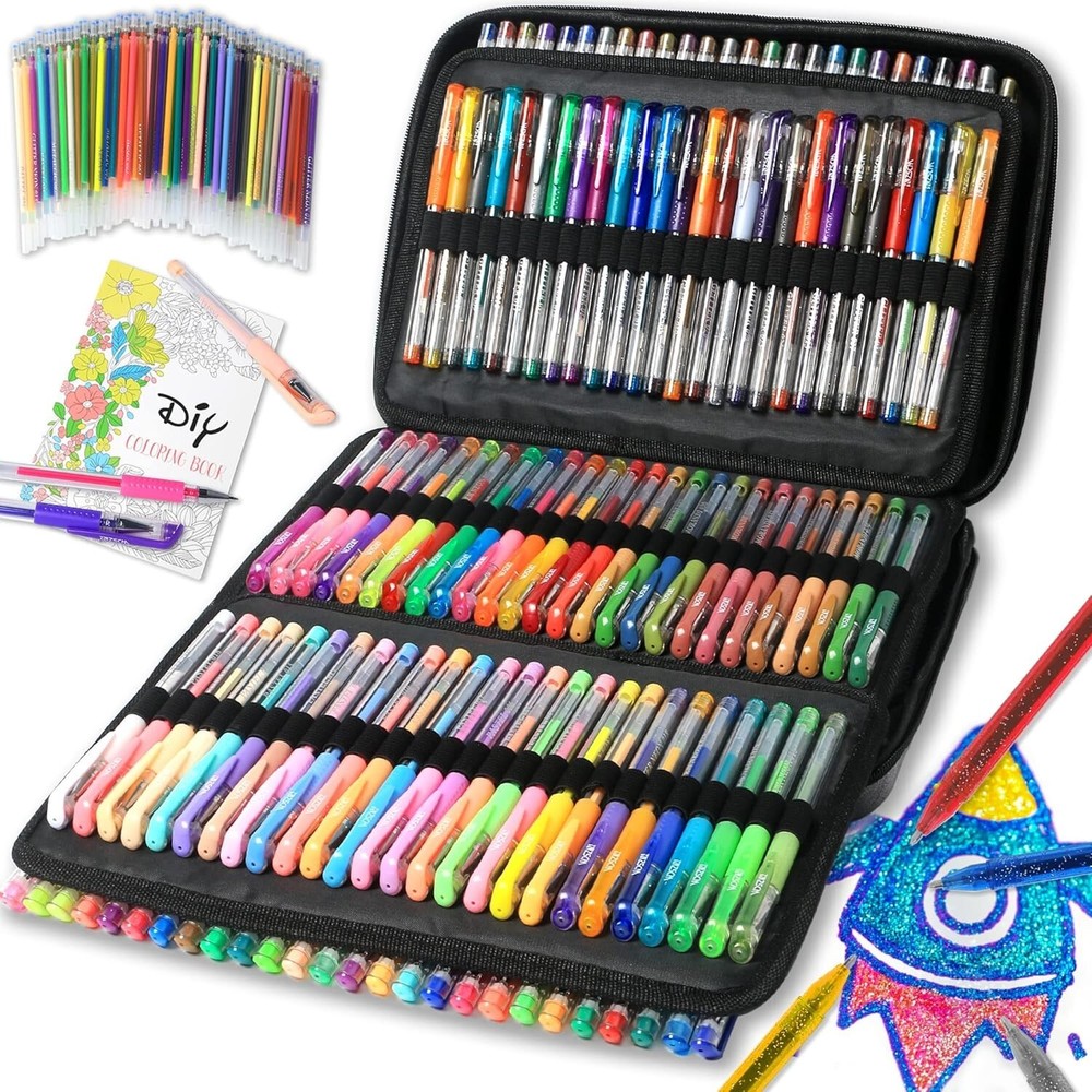 Premium 160 Color Glitter Gel Pens with Comfort Grip - Ideal for Adults Coloring