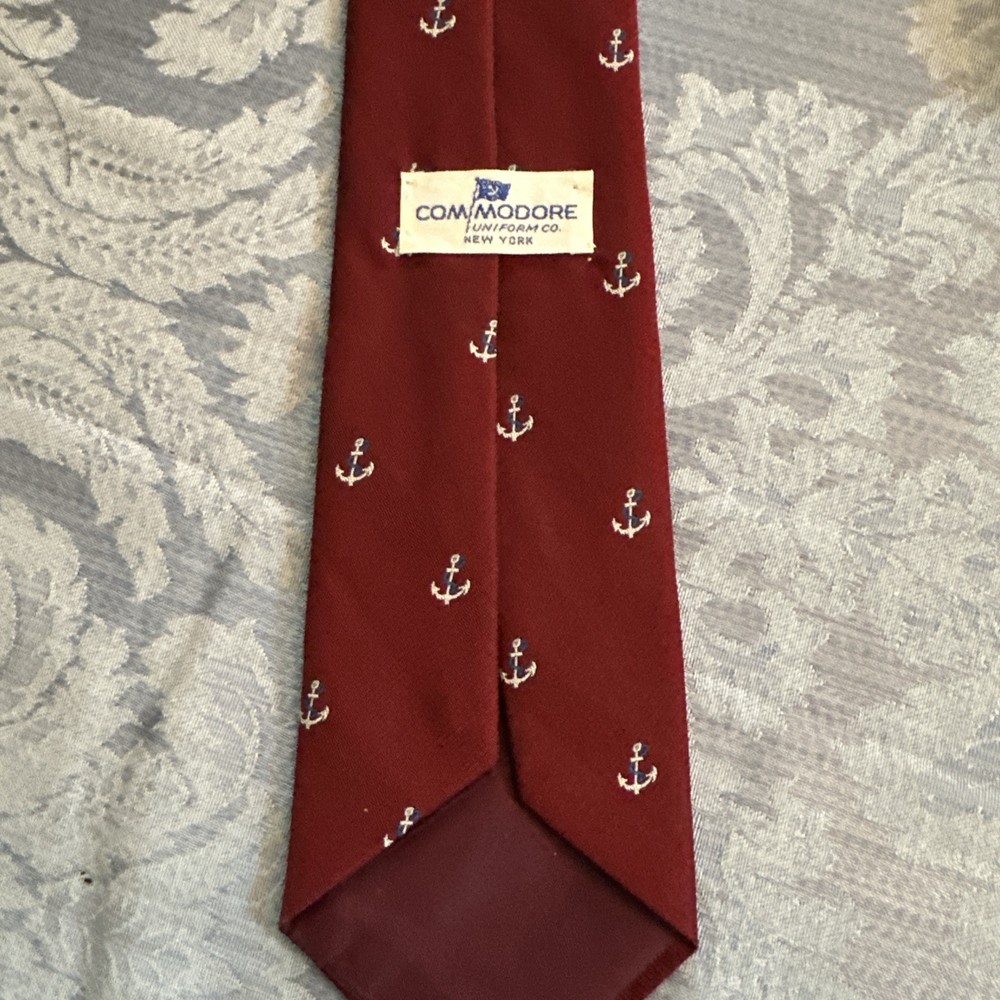Vtg 1950s Tie Commodore Uniform Nautical Navy Anchor Helm Skinny Repp PREPPY!