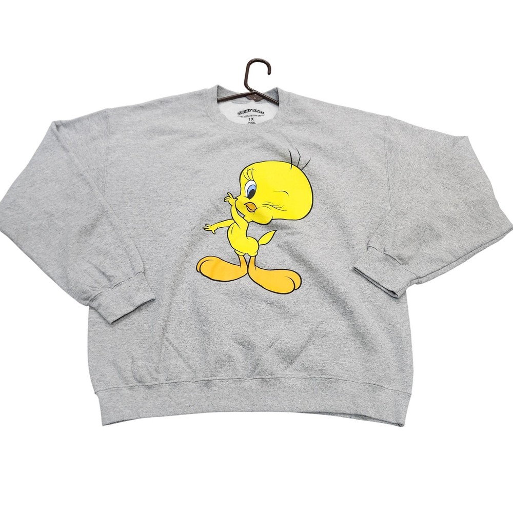 Looney Tunes Sweatshirt Womens 1X Gray Tweety Graphic Pullover Fleece Crewneck