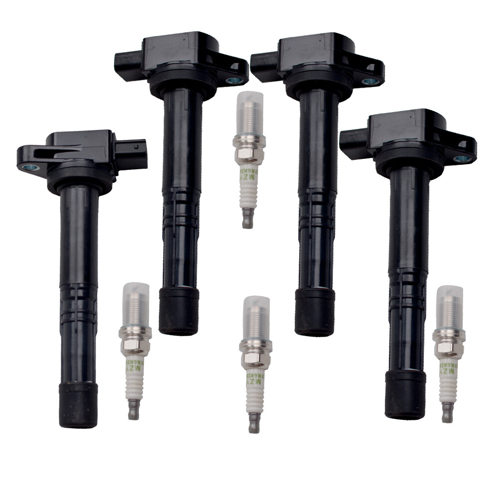 4X Ignition Coil + 4X Spark Plugs For 2003-2011 Honda Element 2.4L / Civic 2.0L