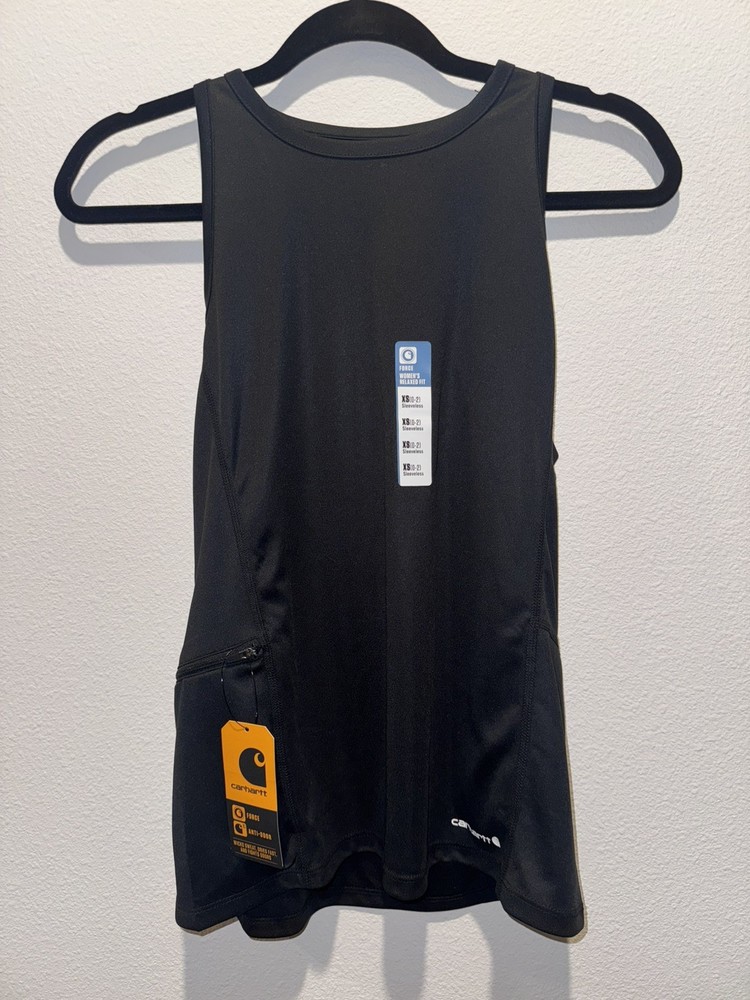 Carhartt Force Womens XS Relaxed Fit Womens Tank Top Black Sleeveless Zip Pocket